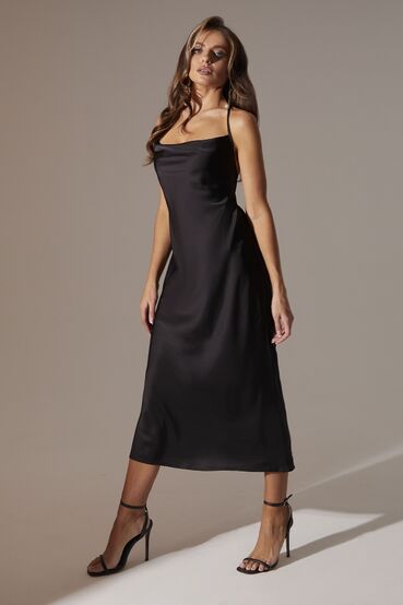 Black open back dress made of artificial silk #2