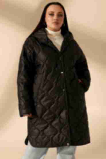 Black hooded jacket with slits plus size