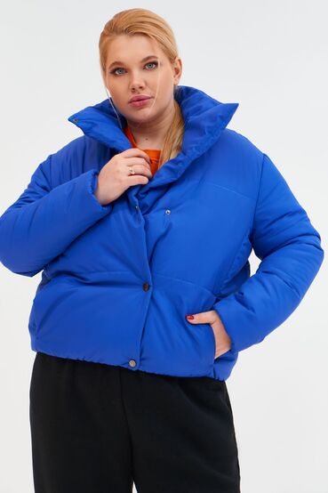 Electric blue cropped jacket with snap buttons plus size #2