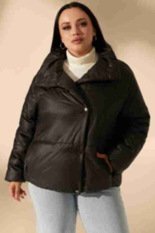 Black cropped jacket with snap buttons plus size