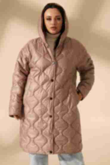 Latte hooded jacket with slits plus size