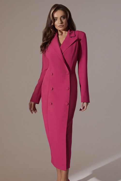 Fuchsia midi sheath dress made of suiting fabric