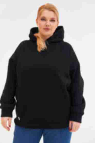 Black knitted hoodie with fleece plus size