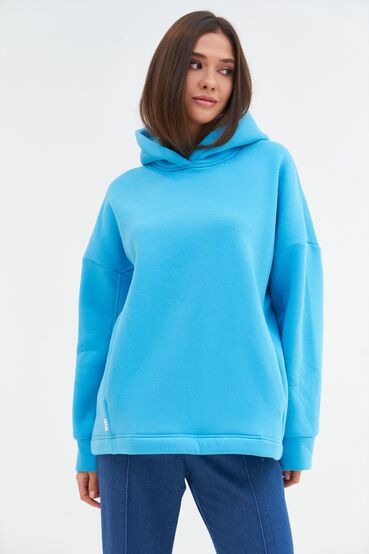 Light blue knitted hoodie with fleece