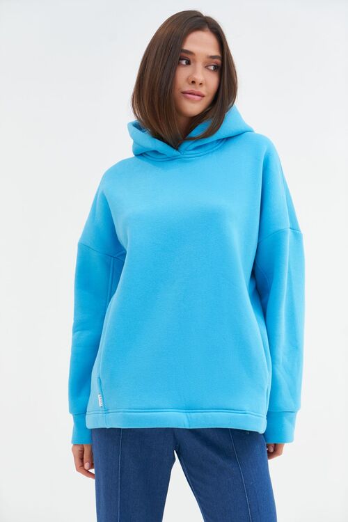 Buy Light blue knitted hoodie with fleece: hoodie, light blue color ...