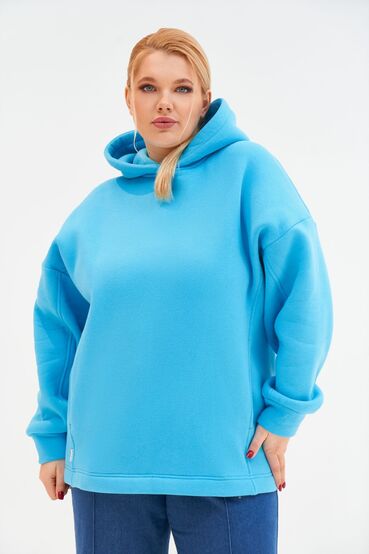 Light blue knitted hoodie with fleece plus size #2