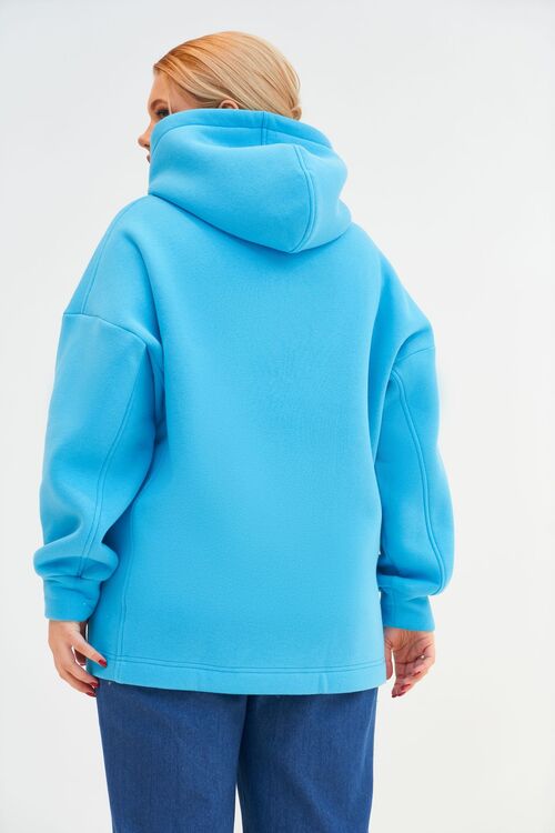 Light blue knitted hoodie with fleece plus size