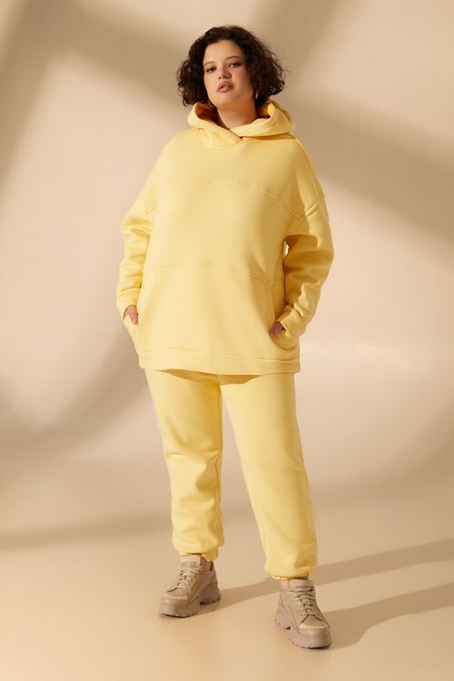  Lemon knitted suit with hoodie with a yoke and trousers plus size