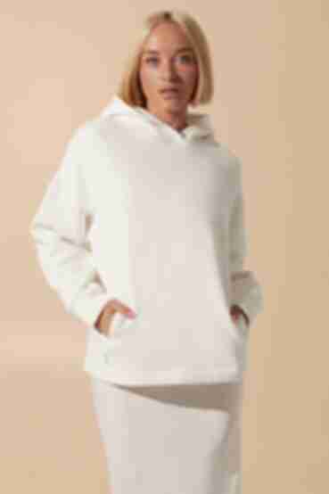 Milky hoodie made of knitted fabric with fleece