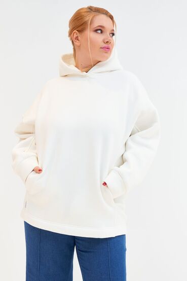 Milky knitted hoodie with fleece plus size