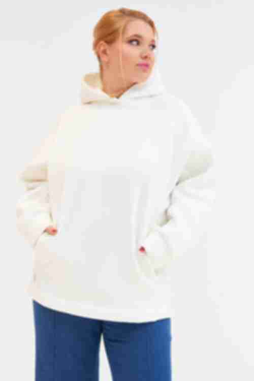 Milky knitted hoodie with fleece plus size