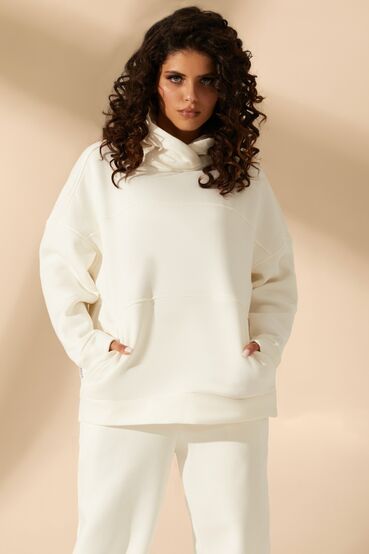 Milky knitted suit with hoodie with a yoke and trousers #2