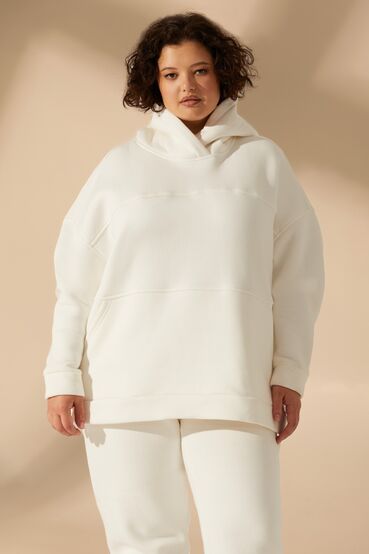 Milky knitted suit with hoodie with a yoke and trousers plus size #2