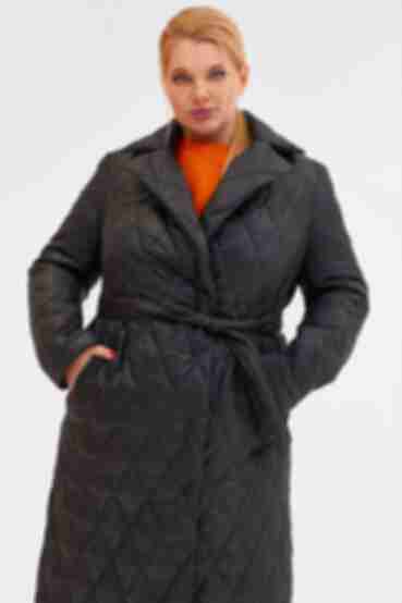 Куртка-пальто миди стеганое черного цвета большой размер