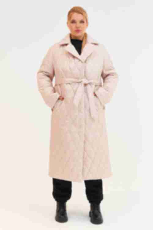 Куртка-пальто міді стьобане кольору латте великий розмір