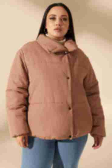 Mocha cropped jacket with snap buttons plus size