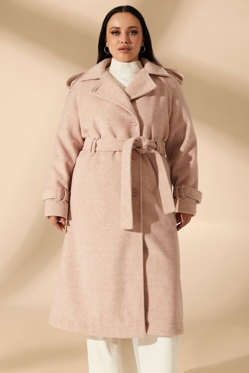 Beige oversize trench coat made of coating fabric plus size