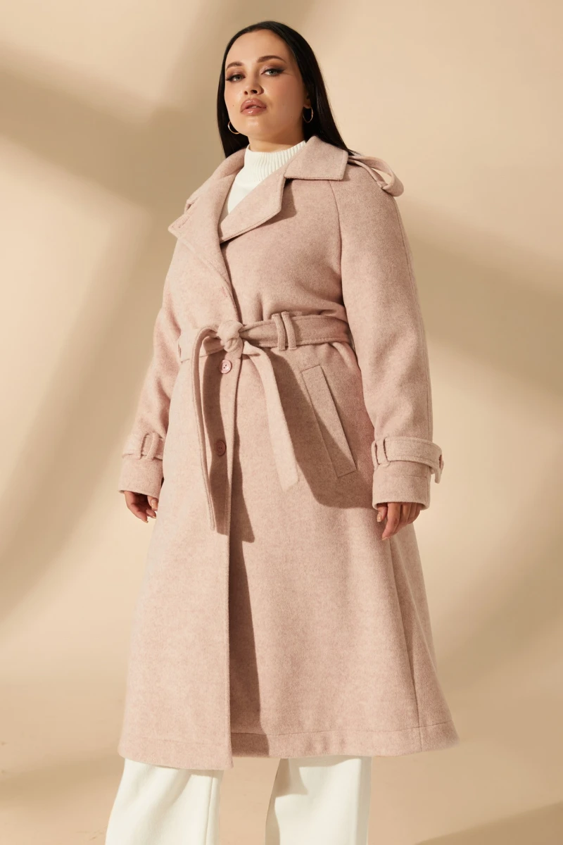 Beige oversize trench coat made of coating fabric plus size