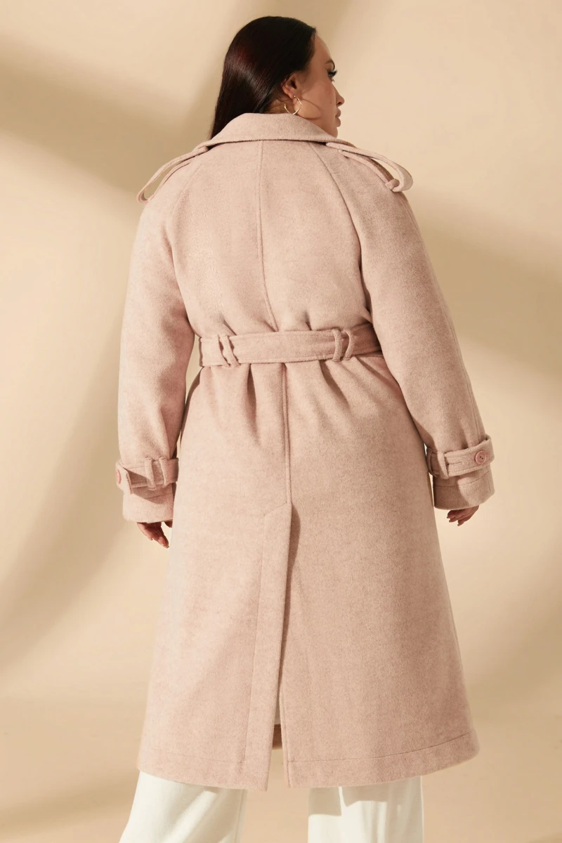 Beige oversize trench coat made of coating fabric plus size