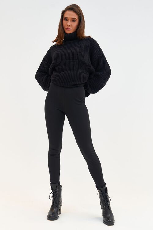 Black knitted leggings with fleece