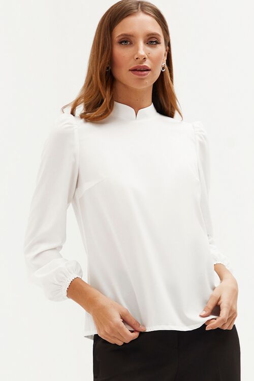 Milky band collar blouse made of soft rayon