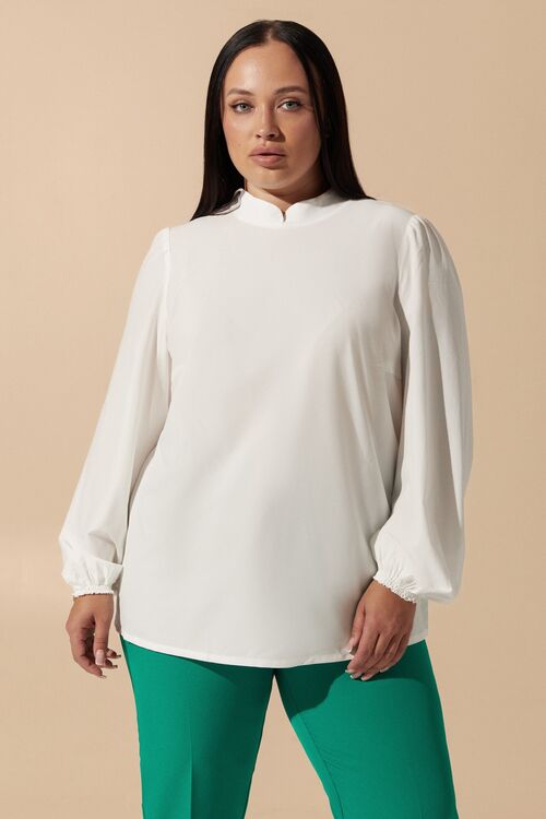 Milky band collar blouse made of soft rayon plus size