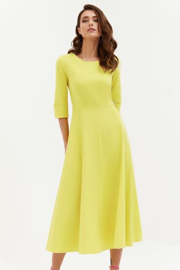 Lemon midi cotton dress with semi-flare skirt