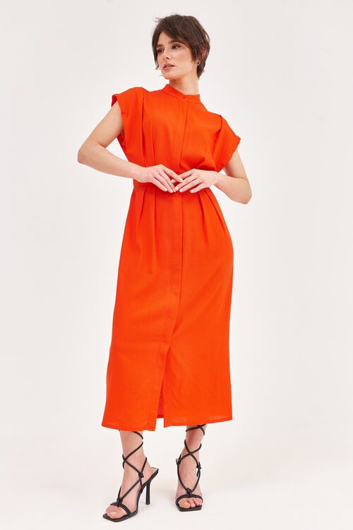 Orange midi linen dress