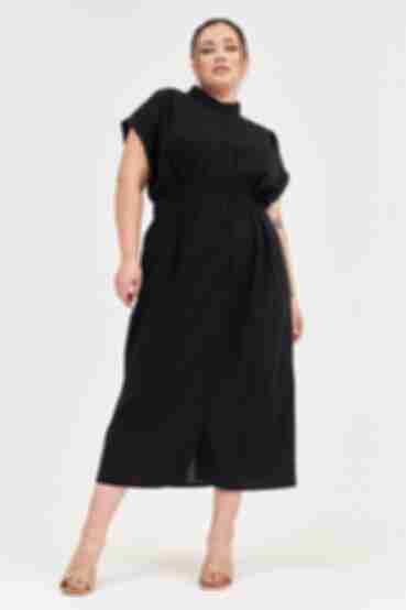 Black midi linen dress 