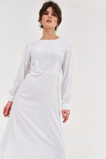 White midi staple cotton dress in black polka dots #2