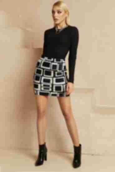 Black geometric print mini skirt