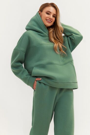 Sage knitted fabric suit with hoodie a yoke and pants #2