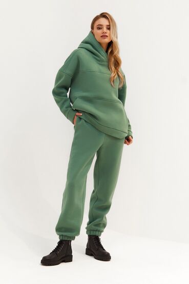 Sage knitted fabric suit with hoodie a yoke and pants