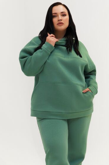 Sage knitted fabric suit with hoodie a yoke and pants plus size #2