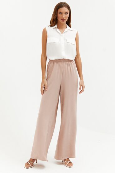 Latte palazzo trousers made of crushed viscose