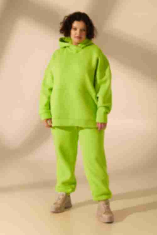 Lime knitted suit with hoodie with a yoke and pants plus size