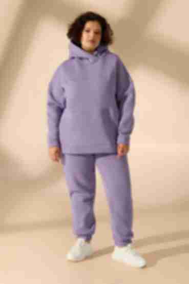 Lavender knitted suit with hoodie with a yoke and pants plus size