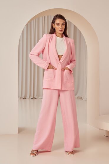 Light pink eco linen suit with oversize jacket and palazzo trousers #2