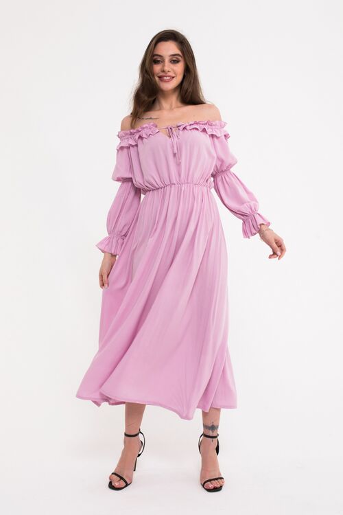 Lilac midi staple cotton dress with high rise