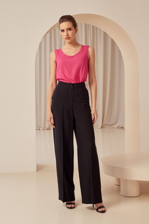 Black straight eco linen trousers