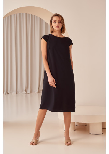 Black demi short-sleeved dress made of staple cotton