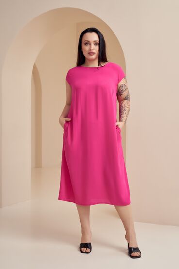 Fuchsia demi short-sleeved dress made of staple cotton plus size