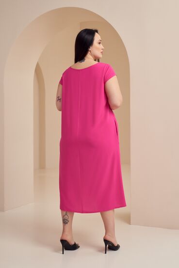 Fuchsia demi short-sleeved dress made of staple cotton plus size #2