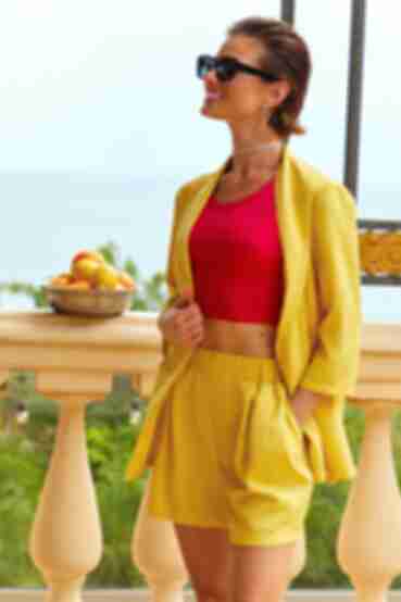 Lemon eco linen suit with jacket and shorts