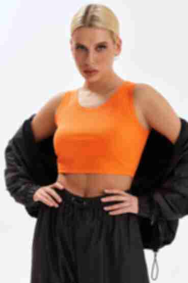 Orange crop top made of knitted fabric