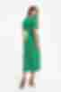 Платье с коротким рукавом миди штапель розовые цветы на зеленом