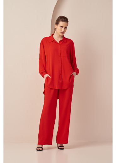 Віскозний костюм блуза та брюки палацо жатка червоний