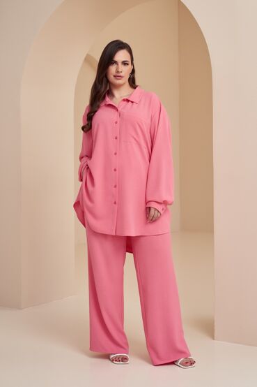 Blush crushed viscose suit with blouse and palazzo trousers plus size