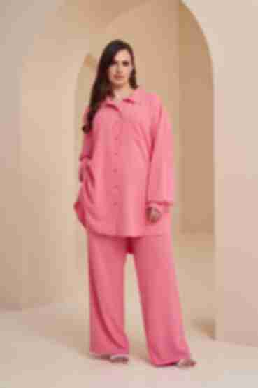 Blush crushed viscose suit with blouse and palazzo trousers plus size