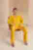 Вискозный костюм блуза и брюки палаццо жатка желтый